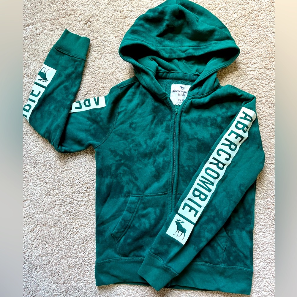 Abercrombie kids green white logo tie dye sweatshirt hoodie boy’s size 9/10